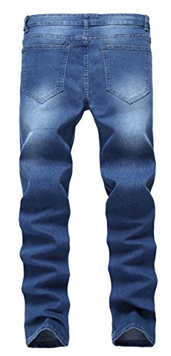 Men's Blue Skinny Jeans Stretch Washed Slim Fit Straight Pencil Pants,Blue,W40 - Thumbnail 2