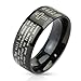 Lord's Prayer Black Beveled Edge IP Stainless Steel Ring with Cross