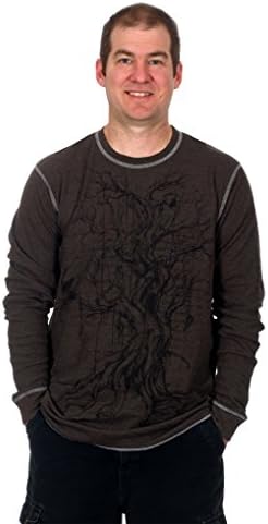 Men's Graphic Print Long Sleeve Thermal Style Shirt (Tree 2, X-Large)