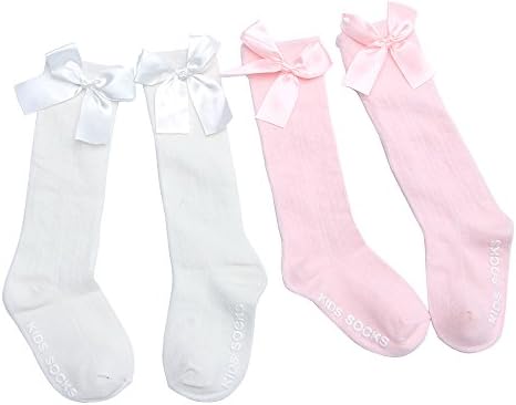 Baby Girls Princess Socks Knee High Stockings With bow 2 packs set (Small, Mixed two Colors)
