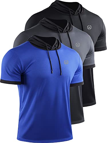 NELEUS Men's Running Shirt Workout Athletic Shirts with Hoodie Pack of 3,12,Black/Grey/Blue,XX-Large at Amazon