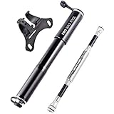 Pro Bike Tool Bike Pump with Gauge Fits Presta and Schrader - Accurate Inflation - Mini Bicycle Tire Pump for Road, Mountain and BMX Bikes, High Pressure 120 PSI, Includes Mount Kit.