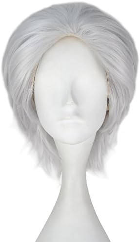 Miss U Hair Unisex Short Straight Hair Synthetic Halloween Cosplay Costume Wig Adult Boy (Silver grey)