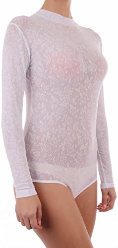 Luxury Womens Tulle Body Polo Neck Thong Tanga Bodysuit Stretch Top Sz M L XL