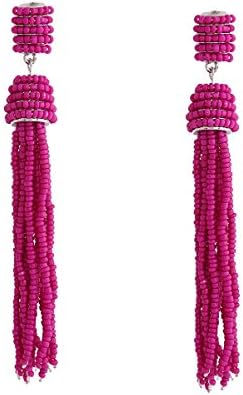 DEFUMU Women's Beaded Tassel Earrings Long Fringe Bohemia Style Handmade Beaded Drop Dangle Earring