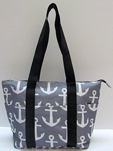 Women's Reusable &amp; Fashionable Insulated Lunch Tote Bag (Anchors Gray &amp; White)