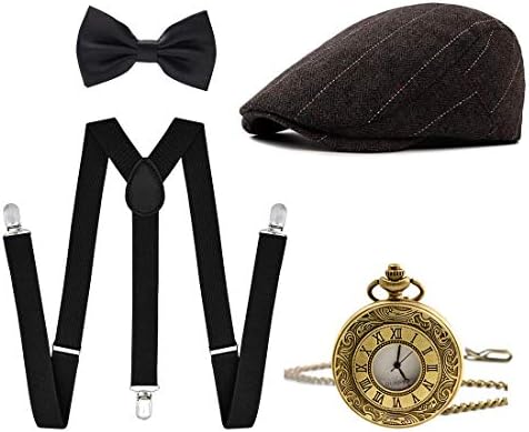 ZiyootMen's 1920s Accessories Gatsby Gangster Costume Set Gangster Beret Y-Back Suspender