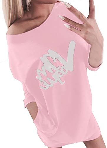 Moserian Dress for Women Sexy Print Letter Off Shoulder Long Sleeve Mini Dress