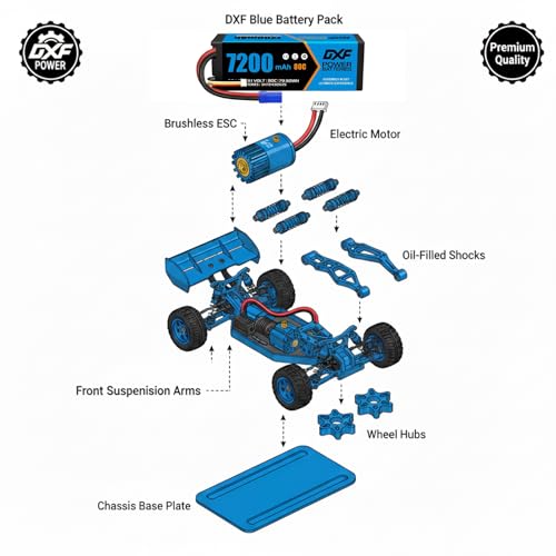 DXF 3S 11.1V 7200mAh 80C LiPo Battery Hardcase EC5 Plug for RC Car Truck Boat Helicopter Airplane Buggy Truggy Tank 1/8 1/10 Scale Racing Models 2 Pack