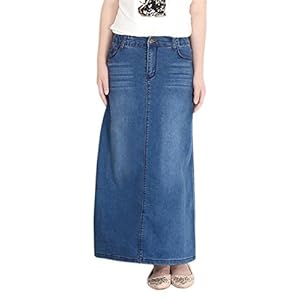Women’s Casual Stretch Waist Washed Denim A-line Maxi Skirt www.denim.fit