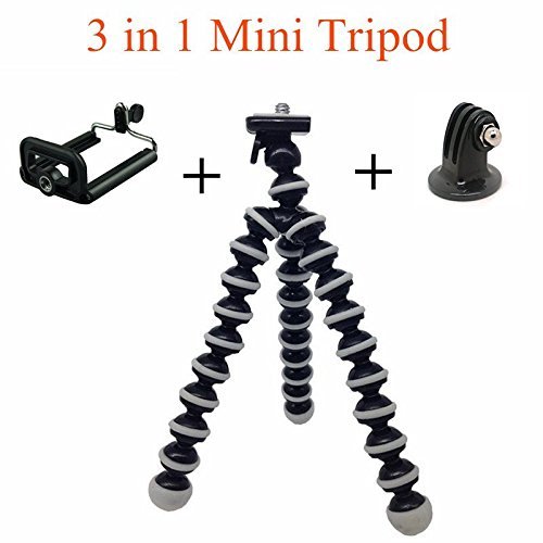 Universal 3in1 Adjustable Mini Flexible Portable Octopus Gorillapod Tripod Stick Stand Holder Bracket Monopod Mount Adapter Clip for for Gopro Cellphone iPhone Small Cameras