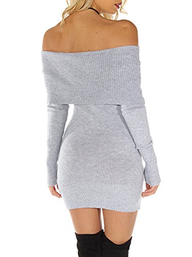 Simplee Apparel Womens Off Shoulder Long Sleeve Bodycon Mini Knit Sweater Dress Women Clothing 
