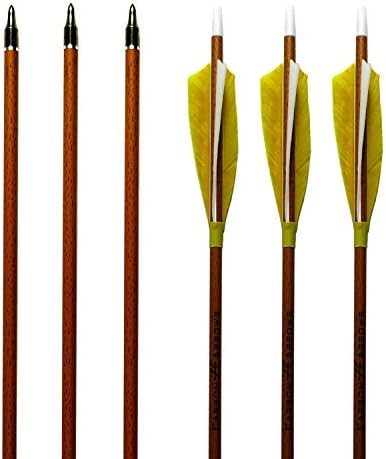 MS JUMPPER Carbon Arrows 400 Spine Wood Grain with Helical Real Feathers and Adjustable Nock for Hunting Target Shooting (6 Pack)