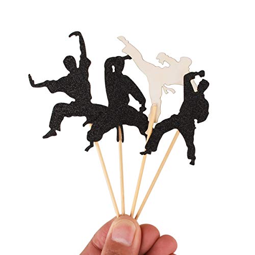Donoter 48 Pcs Glitter Martial Arts Cupcake Toppers Karate Taekwondo Cake Picks for Kids Birthday Party Table Decorations - Thumbnail 2