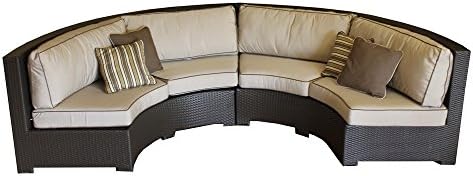 Curved Wicker Sofa Sectional Two Piece Set with Antique Beige Sunbrella Fabric