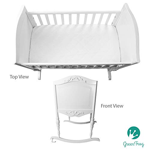 Green Frog, Antique White Cradle | Handcrafted Elegant Wood Baby Cradle | Premium Pine Construction | Rocking and Stationary Features
