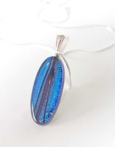 Blue Pendant Necklace, Oval Dichroic Glass Jewelry, Everyday Casual or Dressy