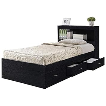 Pemberly Row Twin Captain Storage Bed In Black Amazon In Furniture Black Full Size Captains Bed