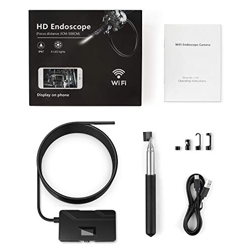 Wireless Endoscope - KinCam 2600mAh IP67 Waterproof WiFi Borescope Inspection Camera 2.0 MP Semi-Rigid Snake Camera for Android and iPhone, iOS Smartphones (5m/16.4ft Cable) - Thumbnail 6