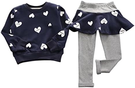 Fineser TM Little Girls Love&Heart Long Sleeve Soft Sweatshirt+Pants Skirt Kids Warm Tracksuit Set