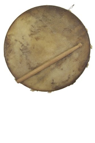 African Sakara Frame Drum with stick - Clay and goat skin - medium 8-9" size