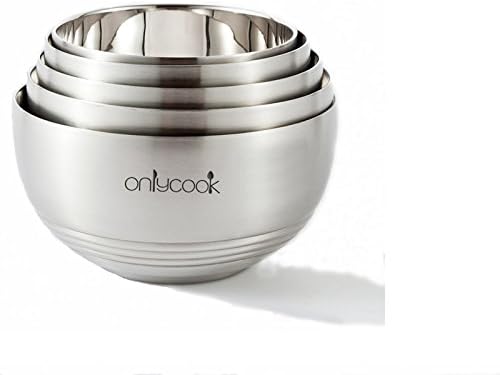 Onlycook Premium Stainless Steel Bowls Seal Valve Alternative Set of 5 Soup Rice Bowls Drop Resistance (no lids)