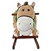Rocking Horse Plush Animal on Wooden Rockers with Seat & Seat Belt and Sounds, Ride on Toy for Babies 1-3 Years, by Happy Trails - Brown (Renewed)