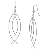 Vanbelle Sterling Silver Jewelry - Rhodium Plated with 925 Stamp - Double Ichthys-Shape Earring - Elegant Beautifully Handcrafted for Women