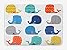 Lunarable Nursery Bath Mat, Fish Sea Nautical Funny Colorful Whales in Stripes Dots Geometric Zig Zag Chevron, Plush Bathroom Decor Mat with Non Slip Backing, 30.2