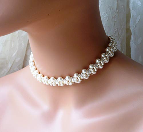 Unique Pearl Necklace, Pearl Choker Adjustable, Pearl Bridal