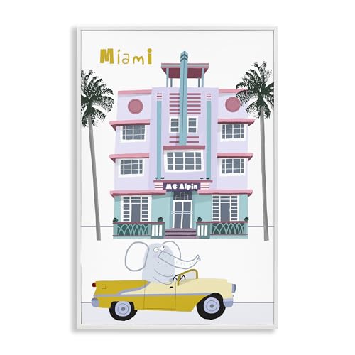 Stupell Industries Elephant & Miami Hotel Gray Framed Giclee Art, design by Car…