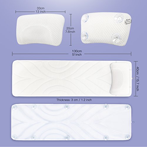 Full Body Spa Bath Pillow Mat, Luxury Soft Quilted Bathtub Cushion Mattress with Large Non Slip Suction Cups, Comfort Head Rest and Back Tailbone Support, Quick Drying and Anti Bacteria - Thumbnail 2