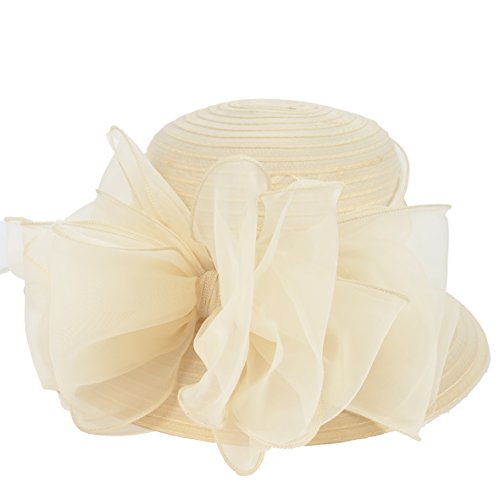 Lady Derby Dress Church Cloche Hat Bow Bucket Wedding Bowler Hats (Apricot)