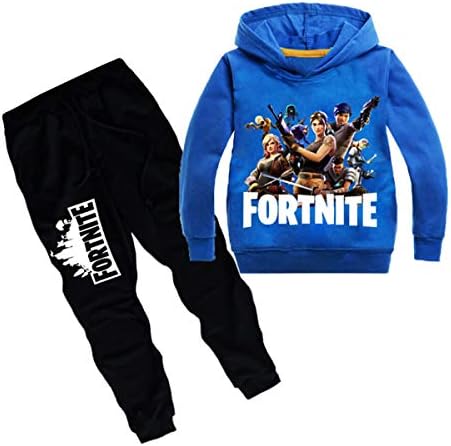 OPENDIY Fortnite Children's Long Sleeve Pullovers 2-Piece Sweatsuit Pants Set Kids Boys Girls Hooded Sweatshirt 2-8Y
