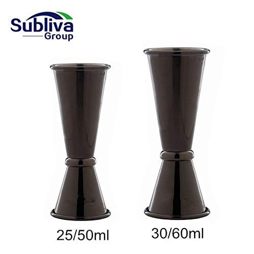 Casavidas Stainless Steel Japanese Style Gunmetal Black Plated Cocktail Jigger Bar Measuring Cup 1oz/2oz Drink Mixer Cup: 25x50ml black