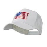 6 Panel Mesh American Flag White Patch Cap - White W38S61E