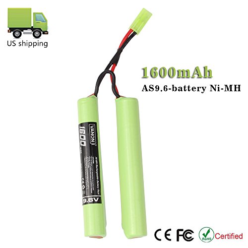 VANON 1600mAh 9.6V, NiMH Butterfly Battery for airsoft guns, AEG / NunChuck Battery with Mini Tamiya Connector (1-Pack)