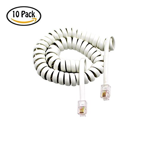 10 pack-white Yeung Qee Telephone Spiral Cable Telephone Cord Handset Cord Telephone Handset Coiled Cord Cable(5ft)