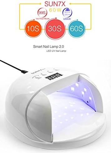 SUN 7X 60W Big Size LED Nail dryer lamp Manicure Machine UV LCD Time Display For Curing Gel Polish Nail Art Tools (White)