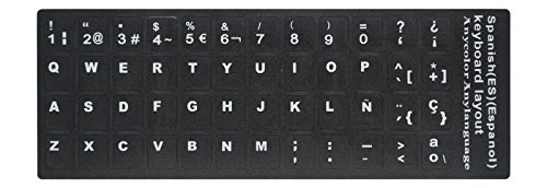 [2PCS Pack] HRH Spanish Keyboard Stickers,PC Keyboard Stickers Black Background with White Lettering for Computer - Thumbnail 5