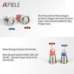 APIELE 10 Amp 16mm Latching Push Button Switch 12V
