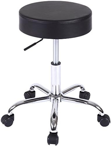Ediors® Adjustable Caressoft Medical Salon Facial Massage Spa Tattoo Beauty Swivel Rolling Stool with Wheels and Metal Plated Frame (1, Black)