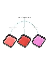 Paquete de 3 filtros de buceo para GoPro Hero 5 6 7 Negro Super Suit Dive El filtro rojo, rojo claro y magenta mejora los colores para varias condiciones de fotografía y video bajo el agua