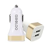 12v Dual USB Car Battery Charger, 3.1Amps Portable Travel Rapid Cigarette Charger Auto Adapter Designed for Apple iphone and Android Devices (White+Golden)