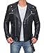 Decrum Motorcycle Jackets for Men - Black Slim Fit Biker Leather Jacket Mens