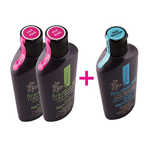 Awesome Brazilian Hair Color Manicure with Free Stain Remover - Acid Color pH3.5, No Damage, No Ammonia, No Peroxide, No Formaldehyde, Keratin Protein, 3.53 Oz. (Pack of 2) (Hot Pink)