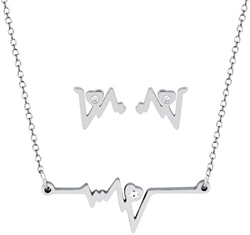 Doctor Nurse Stethoscope Stainless Steel Necklace with Heart (necklace with earrings 1)