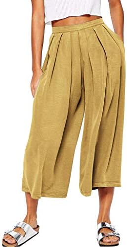 Pongfunsy Women Linen Pants, Ladies Fashion Solid Color Pants Basic Fold Cotton and Loose Calf-Length Vintage Trousers