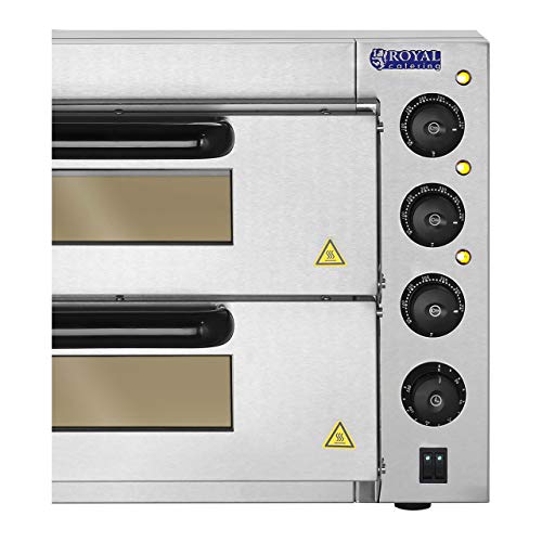 Royal Catering RCPO-3000-2PS-1 Pizzaoven elektrisch 2 kamers pizzabakoven pizza oven chamotte chamotte bodem (3000W, 2… - Afbeelding 8