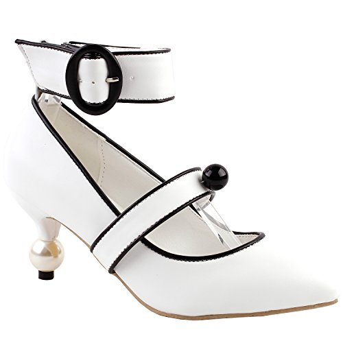Show Story White Black Two Tone Mary Jane Stiletto Heels Bridal Evening Pointed Toe Pearl Heel Pumps,LF60421WT41,10US,White